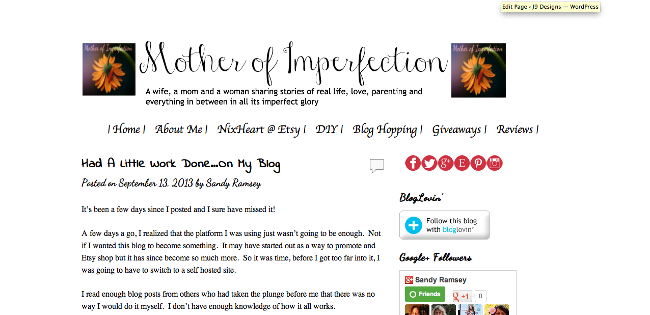 Mother of Imperfection Blog Domain Settup, Redesign and Redirect
