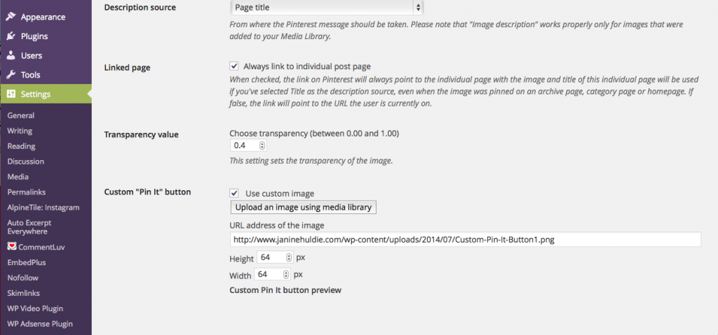 Screen shot of jQuery Pin It Button for WordPress